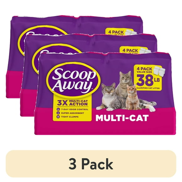 (3 pack) Scoop Away Multi Cat Litter With Meadow Fresh Scent, 38 lb. Box