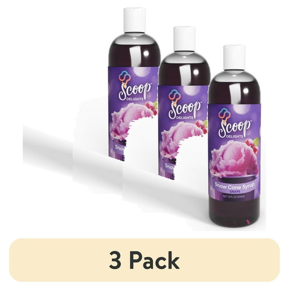 (3 pack) Scoop Delights Shaved Ice Syrup 16 oz Bottle Grape Flavor, for All Ages
