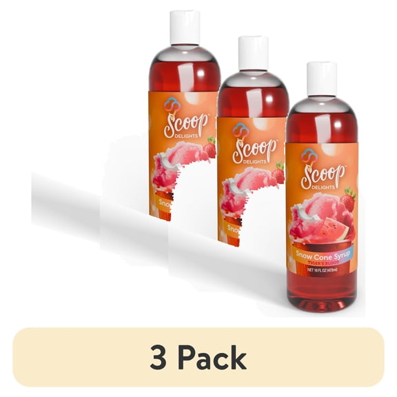 (3 pack) Scoop Delights Shaved Ice Syrup 16 oz Bottle Tigers Blood Flavor, for All Ages