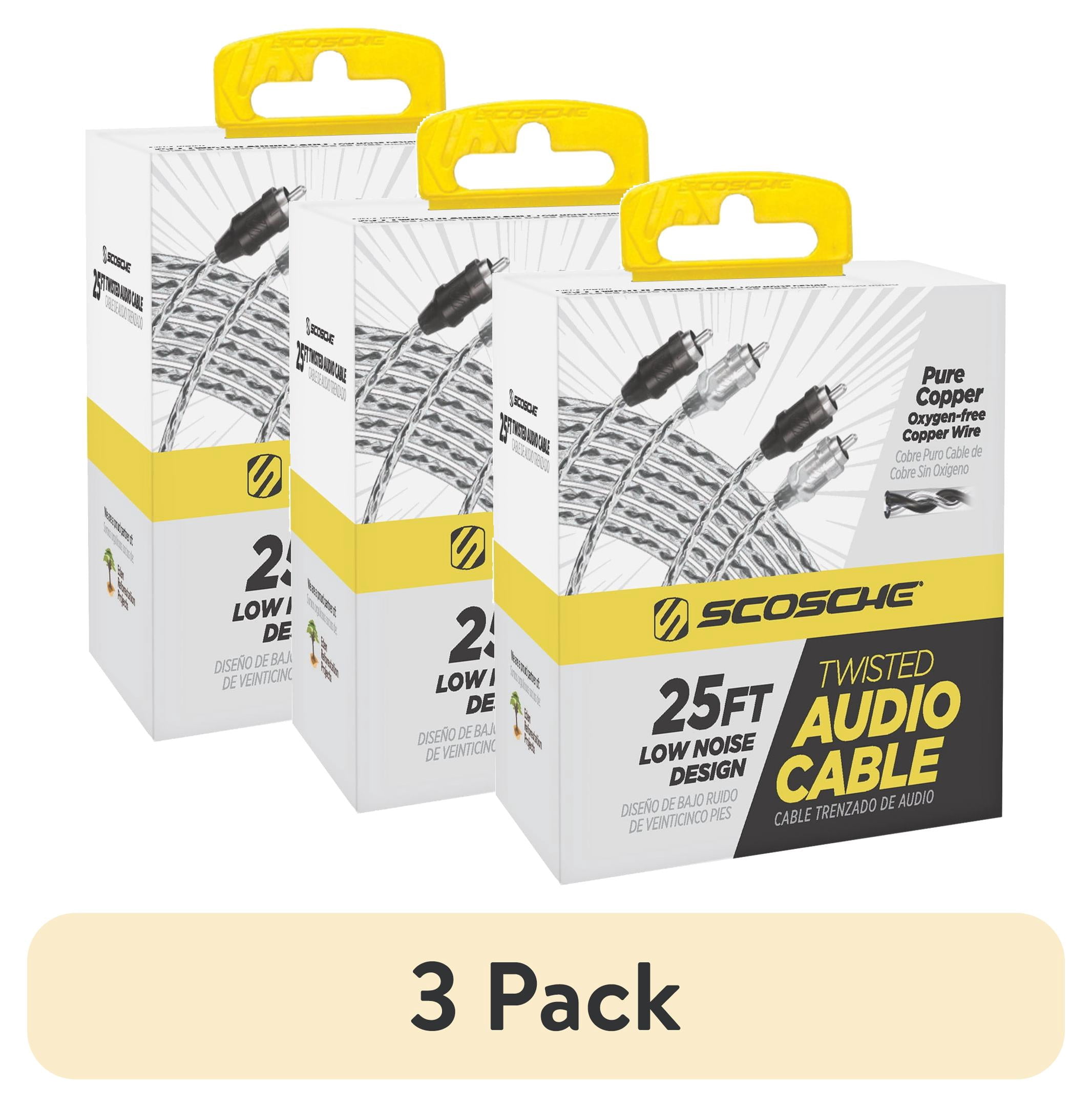 (3 pack) Scosche A25C4-WM1SD 25 Foot Twisted Car Stereo RCA Type Audio Cable, Gray, and White New