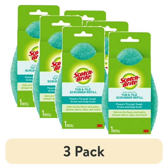 (3 pack) Scotch-Brite Extendable Tub & Tile Scrubber Kit, 1 Handle and 3 Non-Scratch Scrubber Pads
