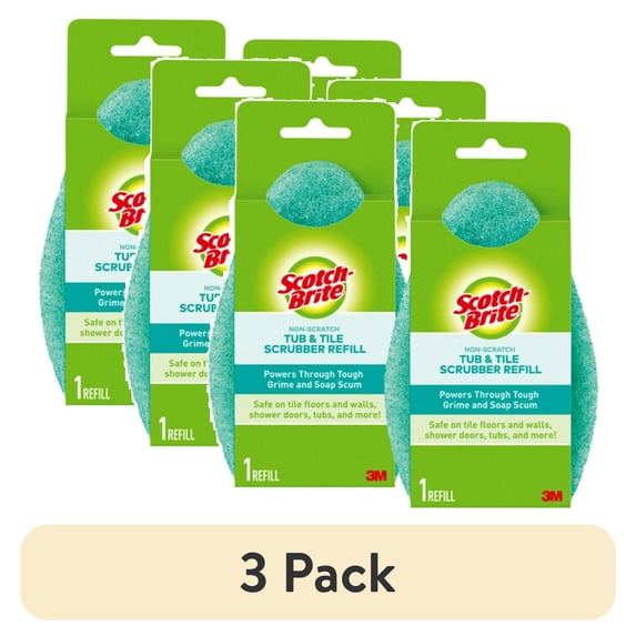 (3 pack) Scotch-Brite Extendable Tub & Tile Scrubber Kit, 1 Handle and 3 Non-Scratch Scrubber Pads
