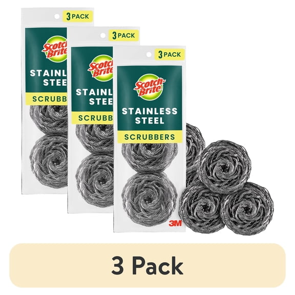 (3 pack) Scotch-Brite Stainless Steel Scrubbers, 3 Scrubbers