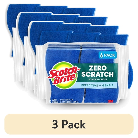 (3 pack) Scotch-Brite Zero Scratch, Non-Scratch, Cleaning Scrub Sponges, 6 Dish Sponges