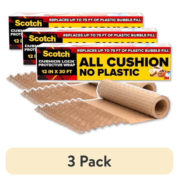(3 pack) Scotch Cushion Lock Protective Wrap, 30 ft. Roll, Equivalent to 75 ft. Bubble Wrap, Brown, 1 Wrap