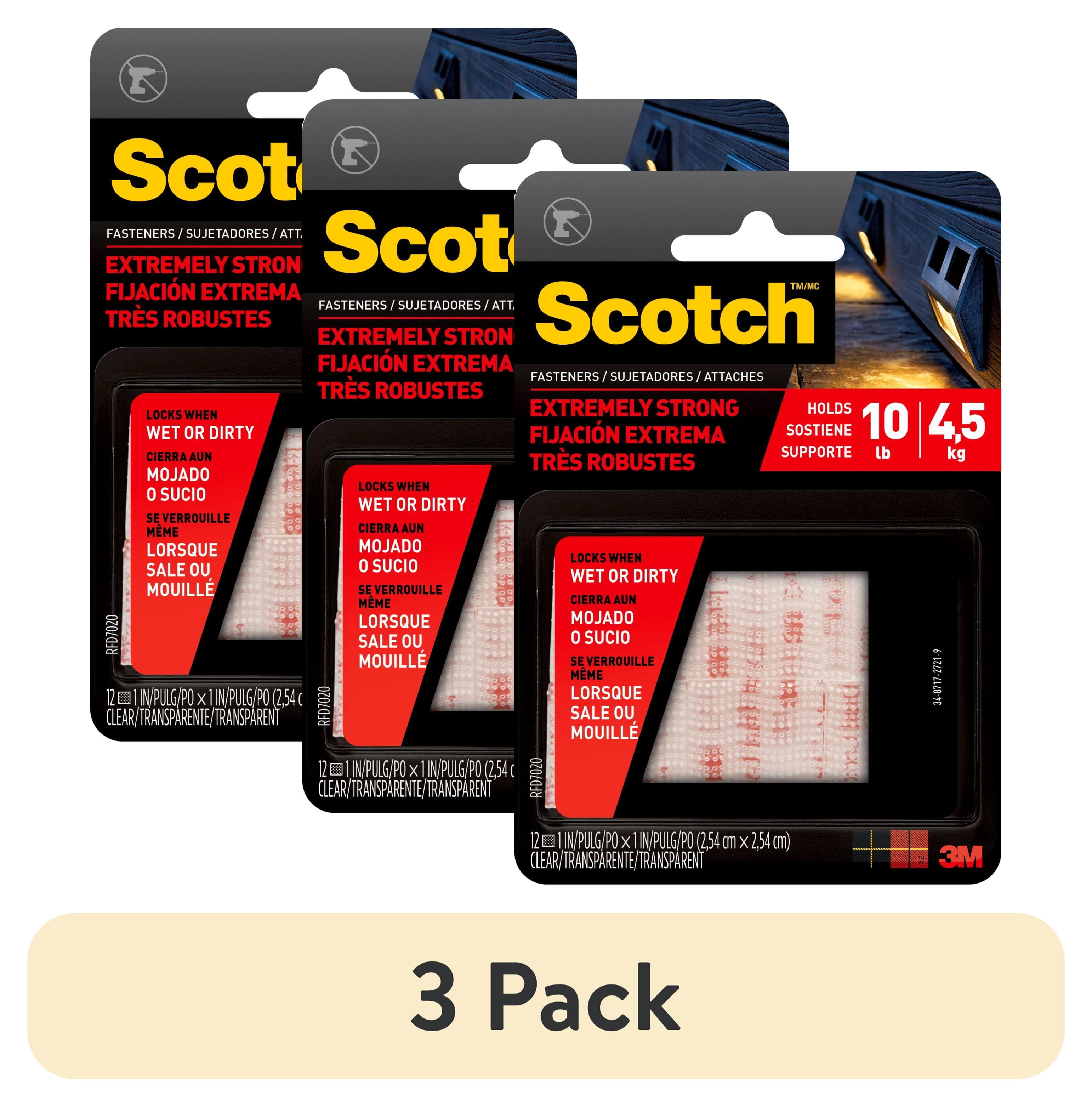 (3 pack) Scotch Extreme Fasteners, Clear, Plastic, 1 in x 1 in, 12 ...