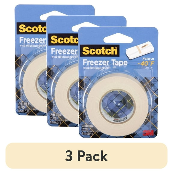 (3 pack) Scotch Freezer Tape, White, 3/4 in. x 1000 in., Holds at -40F, 1 Roll