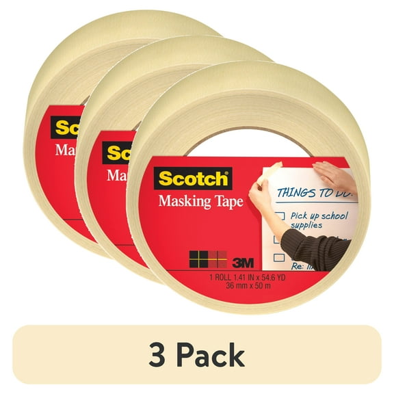 (3 pack) Scotch Home and Office Masking Tape, Tan, 1-1/2 in. x 55 yds., 1 Roll
