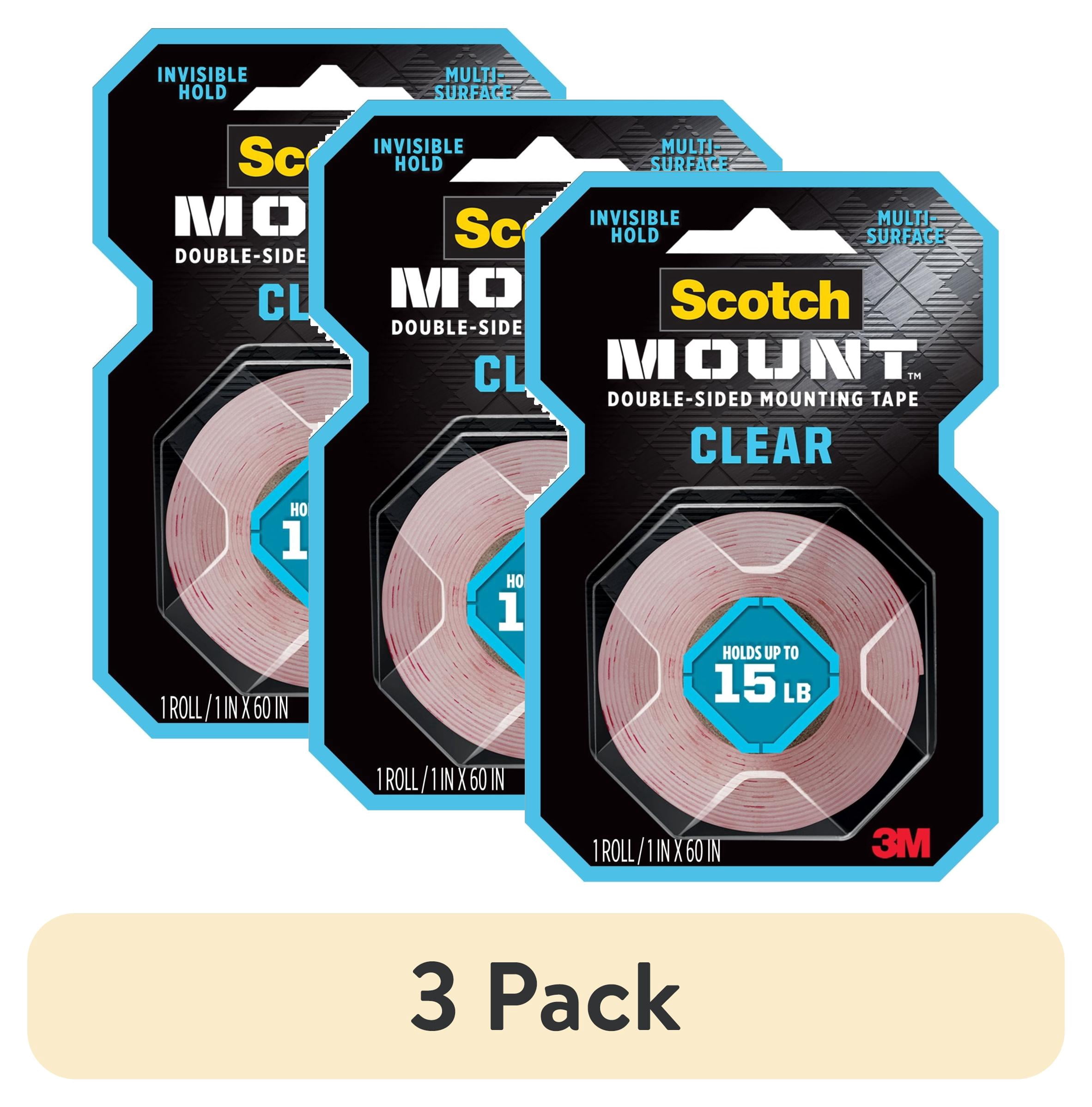 (3 pack) Scotch-Mount Clear Double-Sided Mounting Tape, 1 in x 60 in, 1 Roll