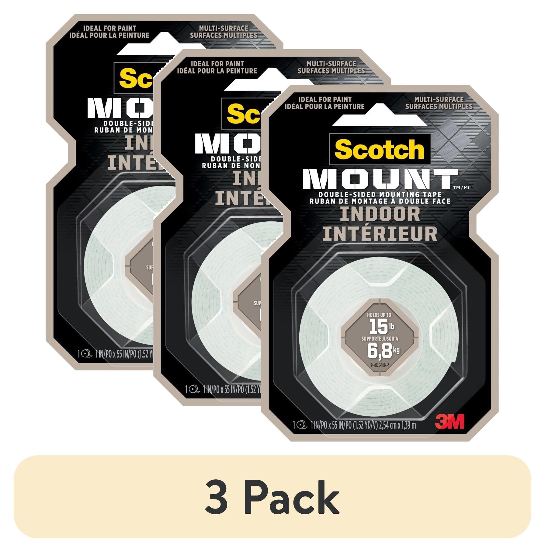 (3 pack) Scotch-Mount Indoor Double-Sided Mounting Tape, 1 in x 55 in, 1 Roll