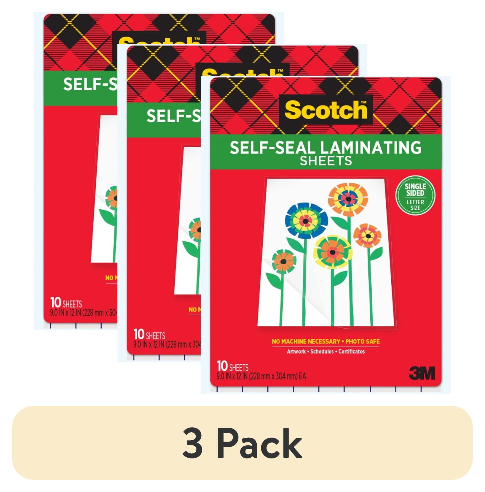 (3 pack) Scotch Self-Seal Single-Sided Laminating Sheets, Letter Size 10 PK