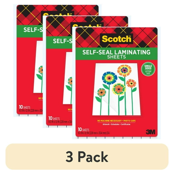 (3 pack) Scotch Self-Seal Single-Sided Laminating Sheets, Letter Size 10 PK
