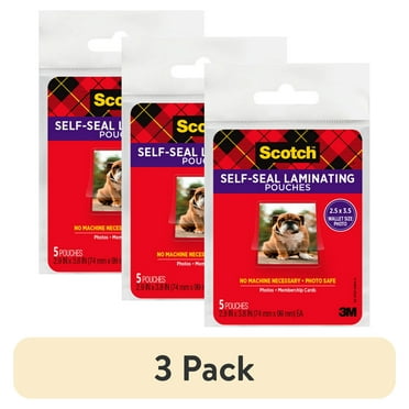 (3 pack) Scotch Self-Sealing Laminating Pouches, Wallet Photo Size, 2.5" x 3.5", 9.5 Mil Thick, 5 Count