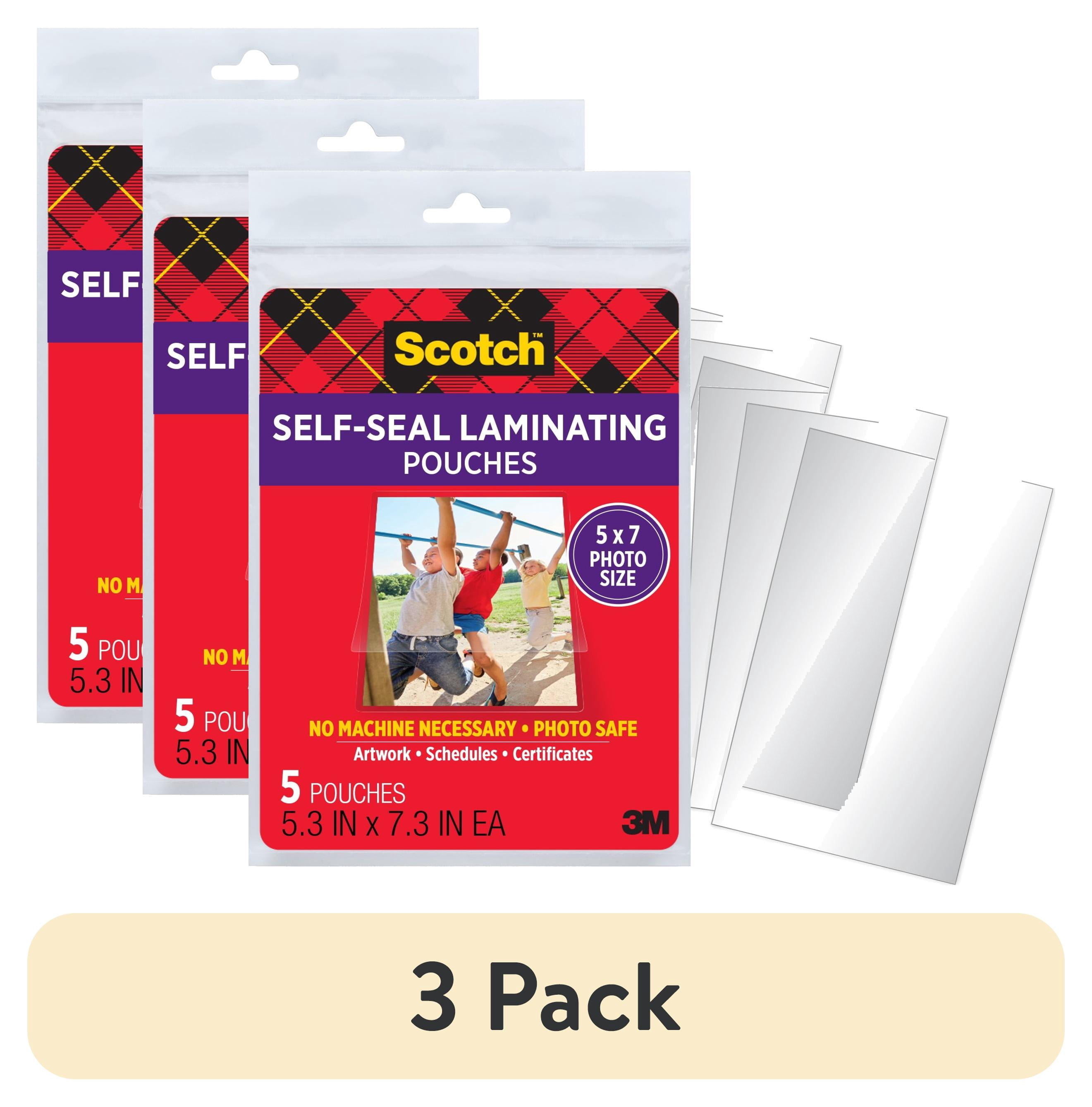 (3 pack) Scotch Self Seal Adhesive Laminating Pouches, Gloss, 5" x 7", 5 Sheets