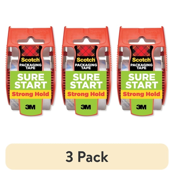 (3 pack) Scotch Sure Start Packaging Tape, Clear, 1.88 in. x 25.6 yd, 1 Rolls