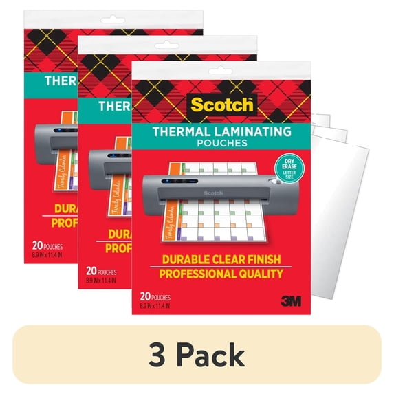(3 pack) Scotch Dry Erase Thermal Laminating Pouches, Letter Size, 8.9 x 11.4 Inches, 3 Mil, 20 Count