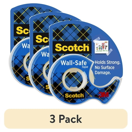 (3 pack) Scotch Wall-Safe Tape Dispenser, 3/4 in. x 650 in., 1 Dispenser