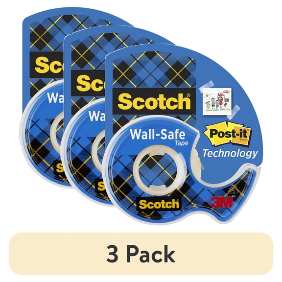 (3 pack) Scotch Wall-Safe Tape Dispenser, 3/4 in. x 650 in., 1 Dispenser