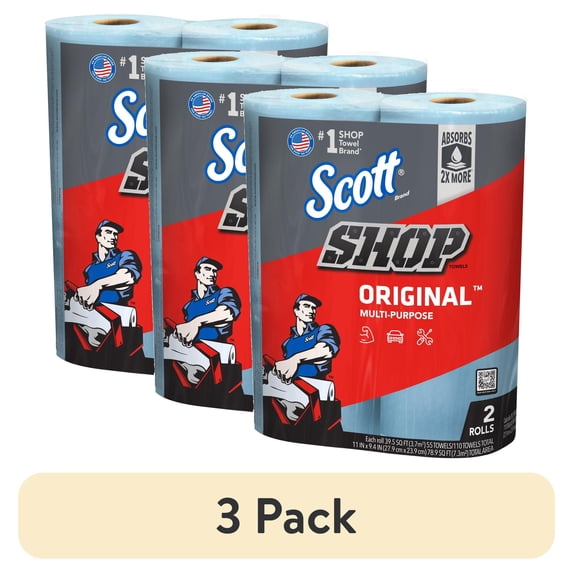 (3 pack) Scott Multi-Purpose, Shop Towel, 2 Rolls, 55 Sheets Per Roll (110 Total Sheets)
