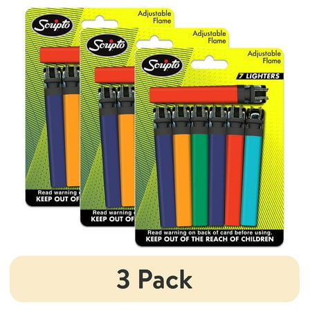 (3 pack) Scripto Views, Adjustable Flame, Pocket Lighter, Multi-Color (7 Count)