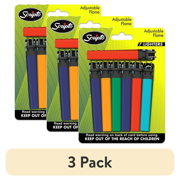 (3 pack) Scripto Views, Adjustable Flame, Pocket Lighter, Multi-Color (7 Count)