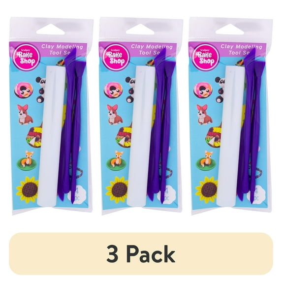 (3 pack) Sculpey Bake Shop Brand Plastic Modeling Tool Kit 4 Pc Set Model BA 4640W Purple and White