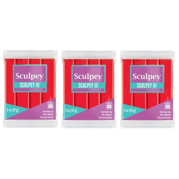 3-pack - Sculpey III Oven-Bake Clay 2oz-Red Hot Red