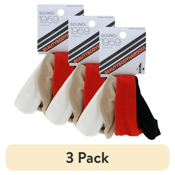 (3 pack) Scunci 1959 Headwrap Ponytailers, Assorted Colors, 4-Pieces