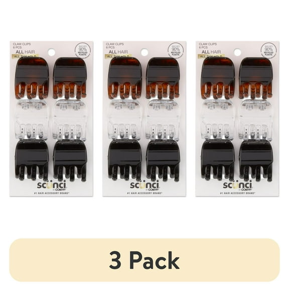 (3 pack) Scunci Claw Clip, Multicolor, 6 Count