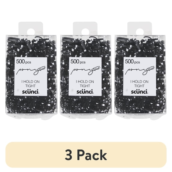 (3 pack) Scunci Elastic Hair Polybands In Acetate Box, Black/White, 500-Pieces