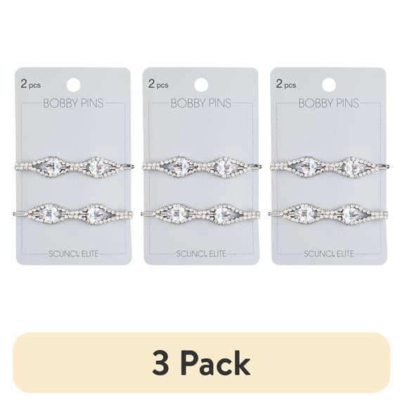 (3 pack) Scunci Elite Rhinestone Bobby Pins Silver, 2-Pieces