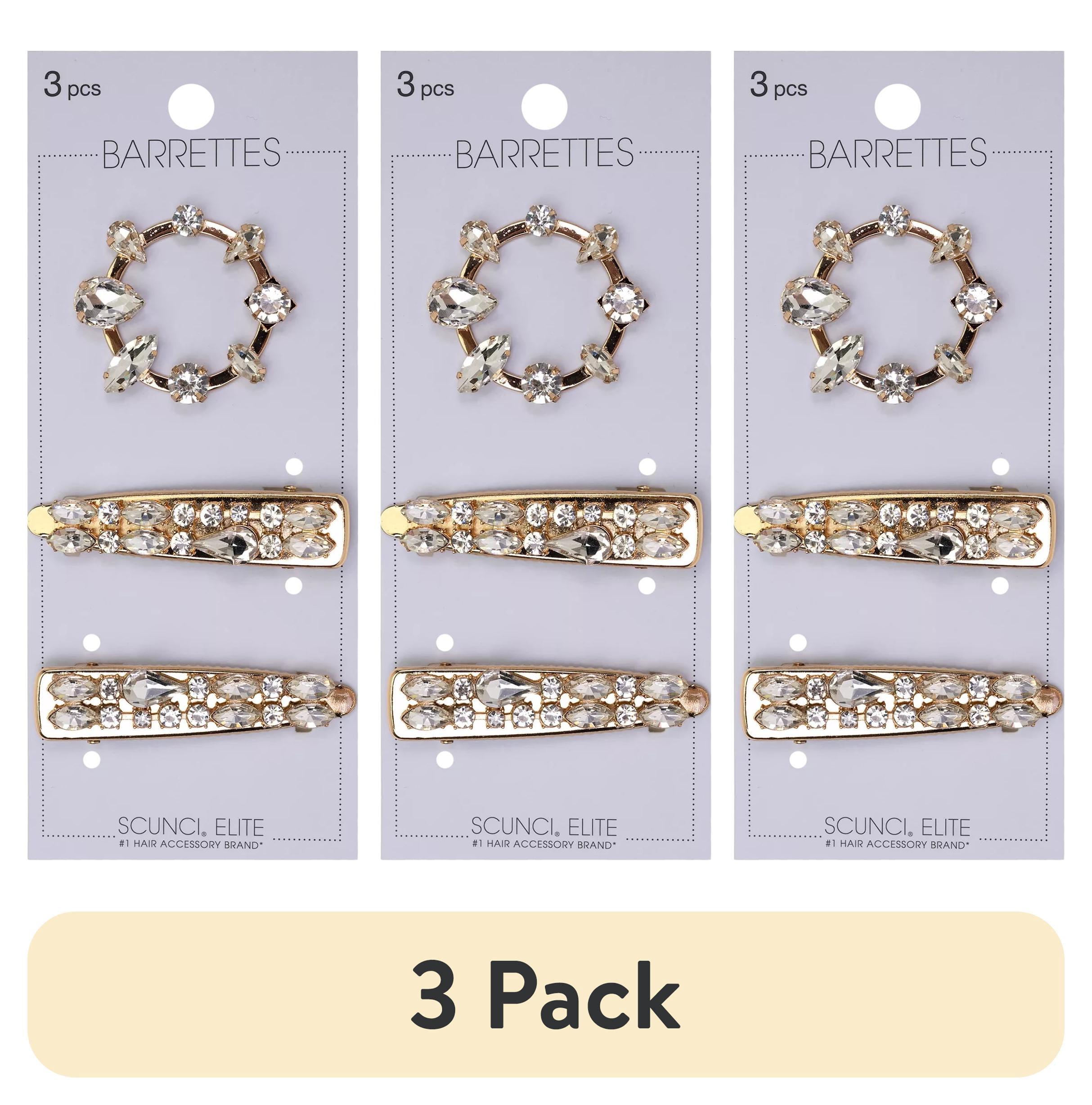 (3 pack) Scunci Elite Salon Clip & Oval Rhinestone Barrette Combo, 3-Pieces