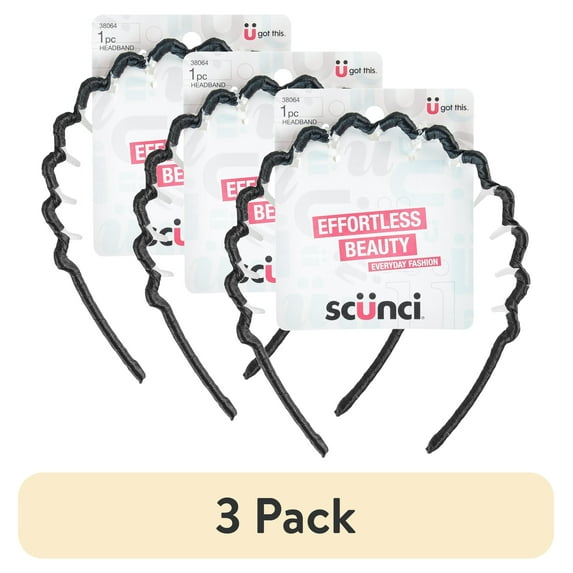 (3 pack) Scunci Fabric Covered Plastic Claw Headband in Black