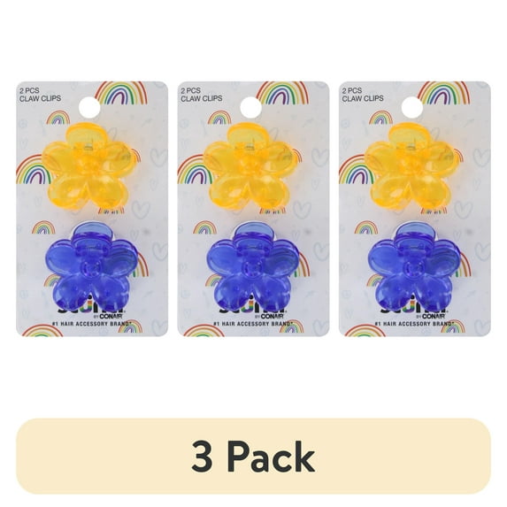 (3 pack) Scunci Flower Claw Hair Clips, Assorted Transluscent Colors, 2-Pieces