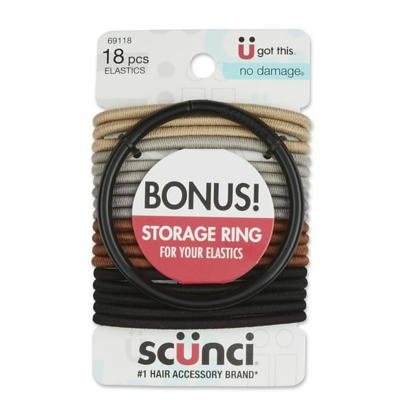 (3 pack) Scunci No Damage Elastic Ponytail Hair Ties, Multicolor, 18 Count