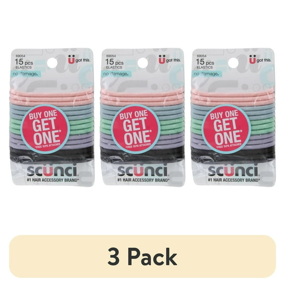 (3 pack) Scunci No Damage Hair Elastics, Assorted Colors & Black, 30-Count