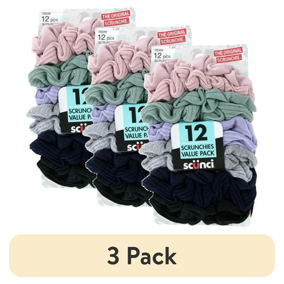 (3 pack) Scunci The Original Scrunchie Textured Hair Scrunchies, Assorted Pastel Colors, 12-Count