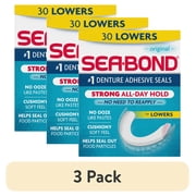 3 pack Sea Bond Secure Denture Adhesive Seals, Original Lowers, Zinc-Free, All-Day-Hold, Mess-Free, 30 Count