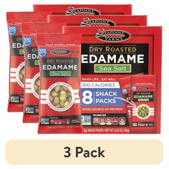 (3 pack) Seapoint Farms 100 Calorie Snack Packs, Sea Salt Dry Roasted Edamame, 8 Ct, (0.79 oz. Bags)