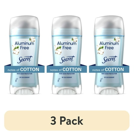 (3 pack) Secret Aluminum Free Women's Deodorant Solid, Cotton, 2.4 oz