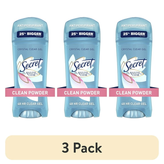 (3 pack) Secret Flawless Clear Gel Antiperspirant and Deodorant for Women, Clean Powder, 3.4 oz