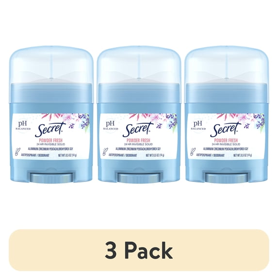 (3 pack) Secret Invisible Solid Antiperspirant Deodorant, Powder Fresh, Travel Size Toiletries, 0.5 oz
