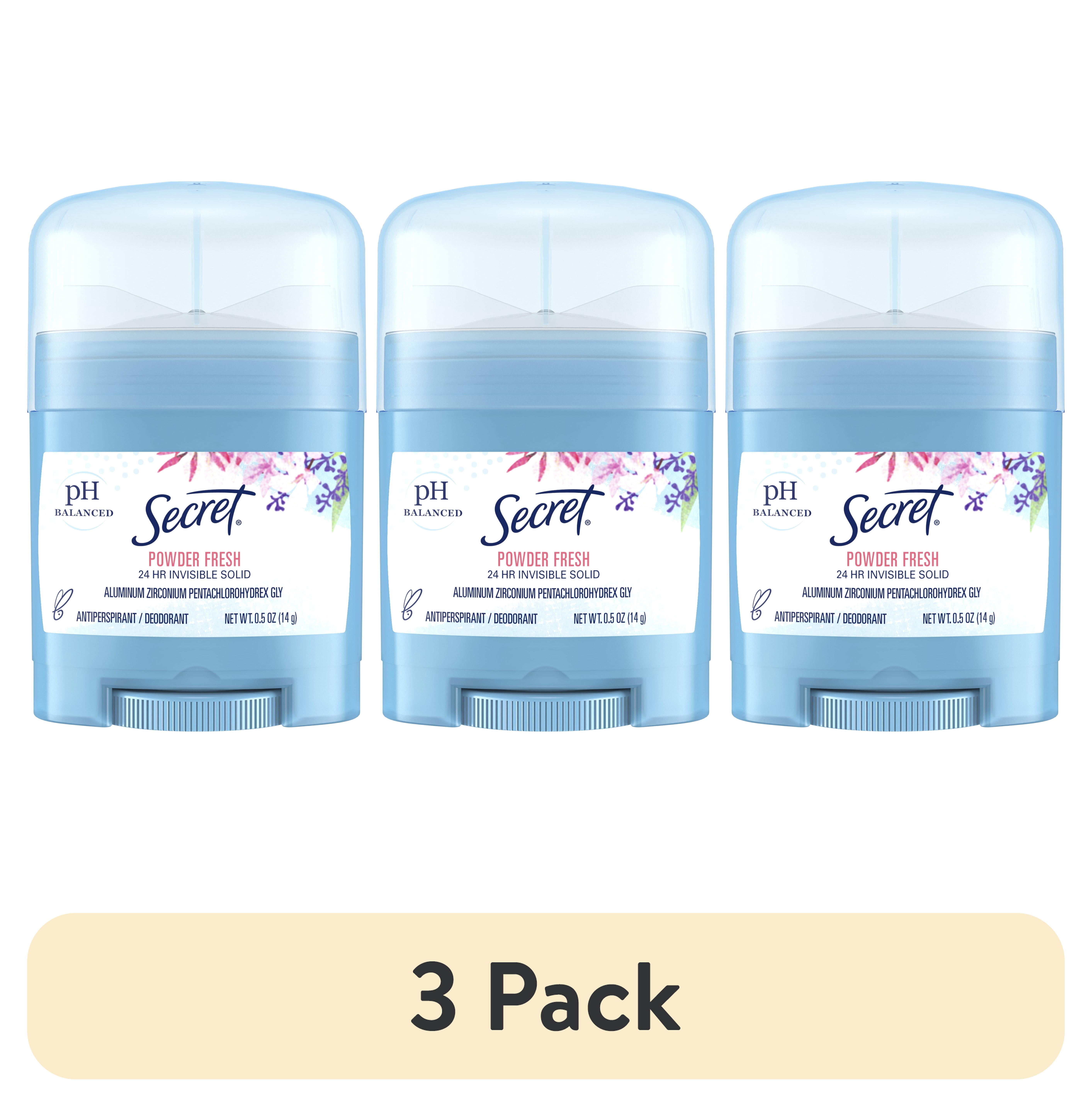 (3 pack) Secret Invisible Solid Antiperspirant Deodorant, Powder Fresh, Travel Size Toiletries, 0.5 oz