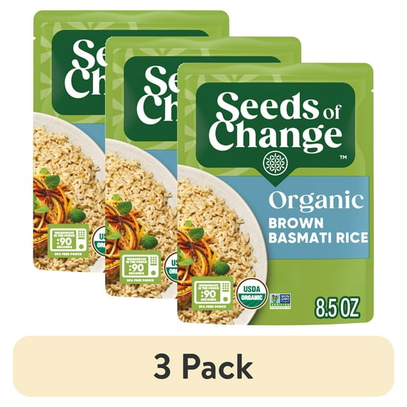 (3 pack) Seeds Of Change Certified Organic Brown Basmati Rice, Organic Food, 8.5 Oz Pouch. Ready In 90 Seconds!