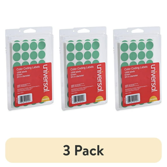(3 pack) Self-Adhesive Removable Color-Coding Labels, 3/4" dia, Green, 1008/Pack -UNV40115