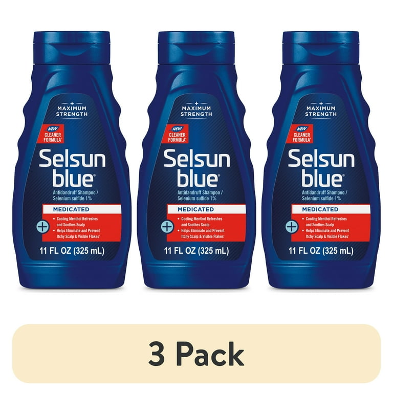 3 pack) Selsun Blue Medicated Antidandruff Shampoo, 11 fl. oz