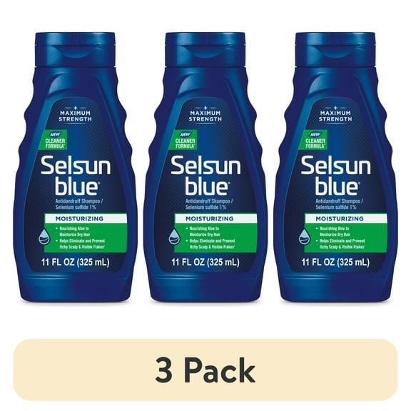 (3 pack) Selsun Blue Moisturizing with Aloe Dandruff Shampoo, 11 oz
