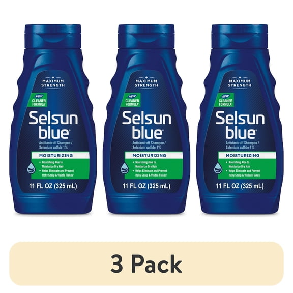 (3 pack) Selsun Blue Moisturizing Antidandruff Shampoo, Maximum Strength Scalp Treatment With Selenium Sulfide, 11 fl. oz.