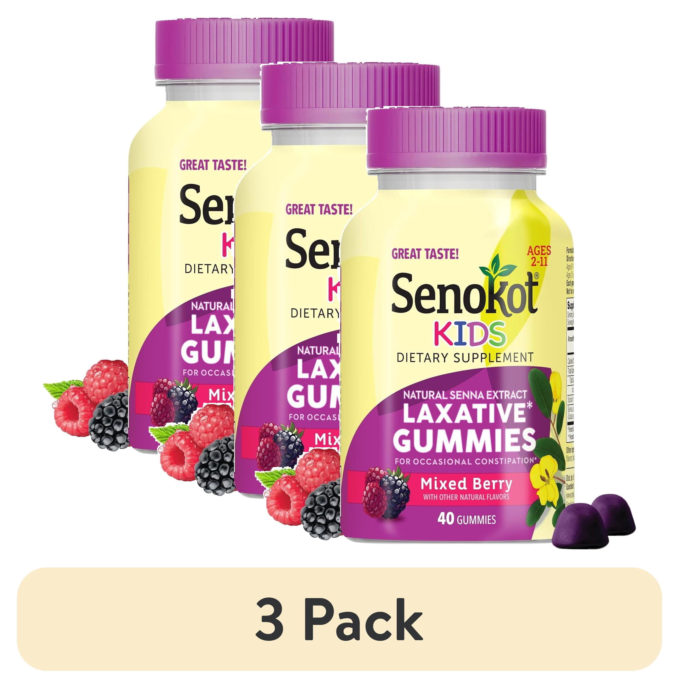 (3 pack) Senokot Kids Mixed Berry Laxative Gummies with Senna Extract for Age 2+, 40 Count