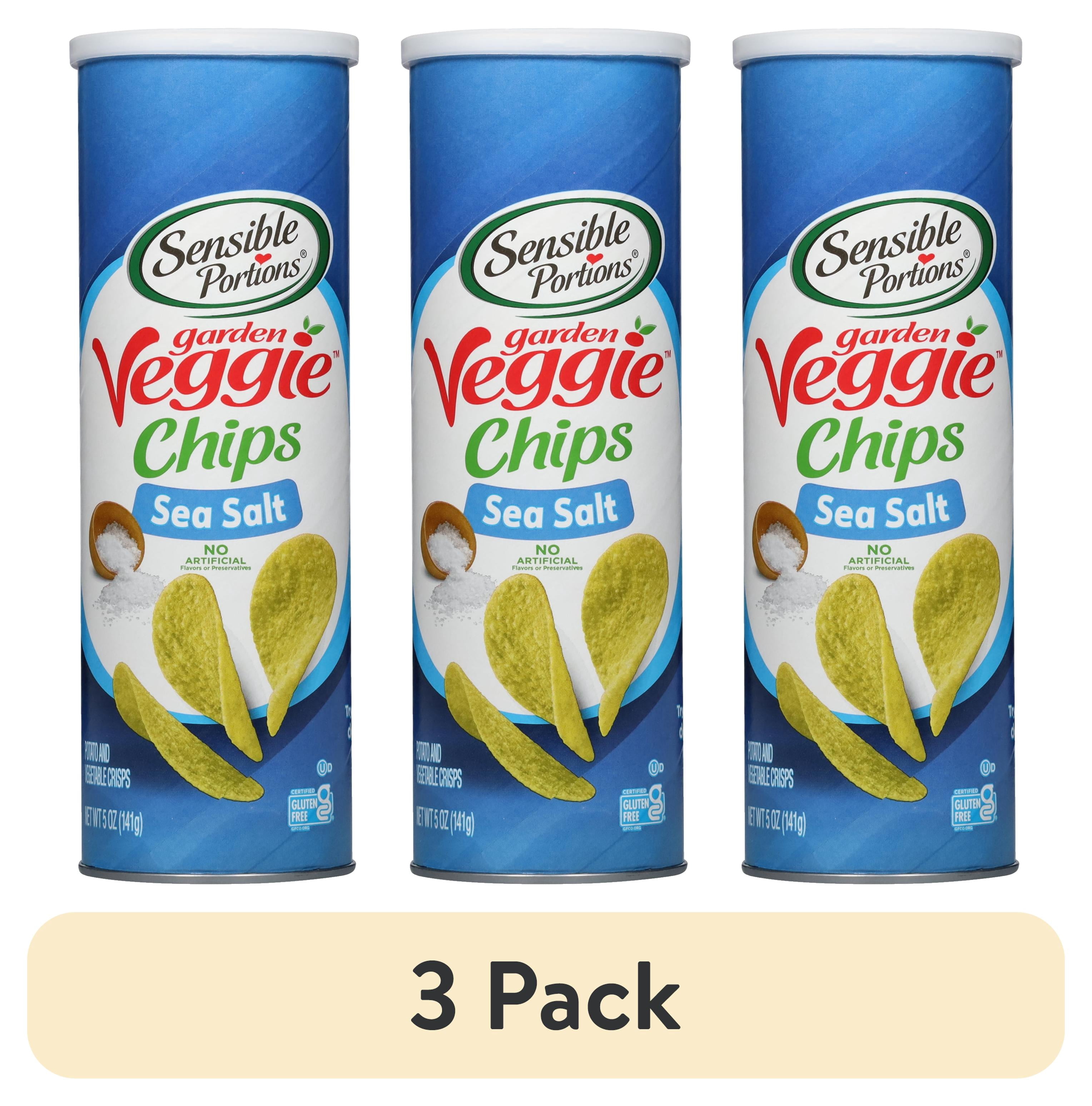 (3 pack) Sensible Portions Garden Veggie Snack Sea Salt Potato Chips, 5 oz Canister